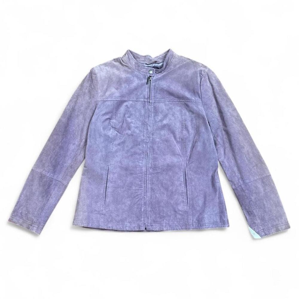 Chadwicks Women’s Purple Genuine Suede Leather Zip-Up Mock Neck Jacket Size 12P